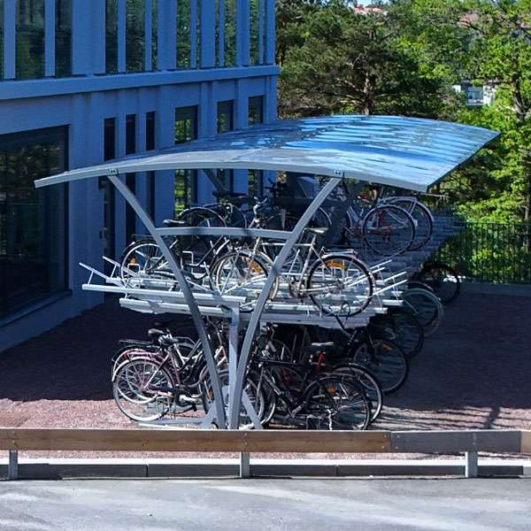 Tvåvåningsställ FalcoLevel Eco med cykeltak FalcoRail - Drevikshöjden, Farsta