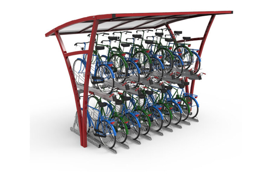 Fietsparkeren fietsoverkapping transparant FalcoRail compact fietsparkeren voor etagerekken